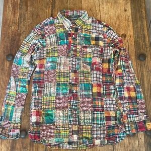 Ralph Lauren-Madras/Patchwork Button Down Shirt-Size Small